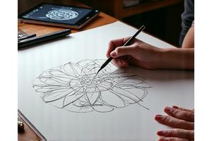 작품 컨셉을 스케치하고 논의하는 모습