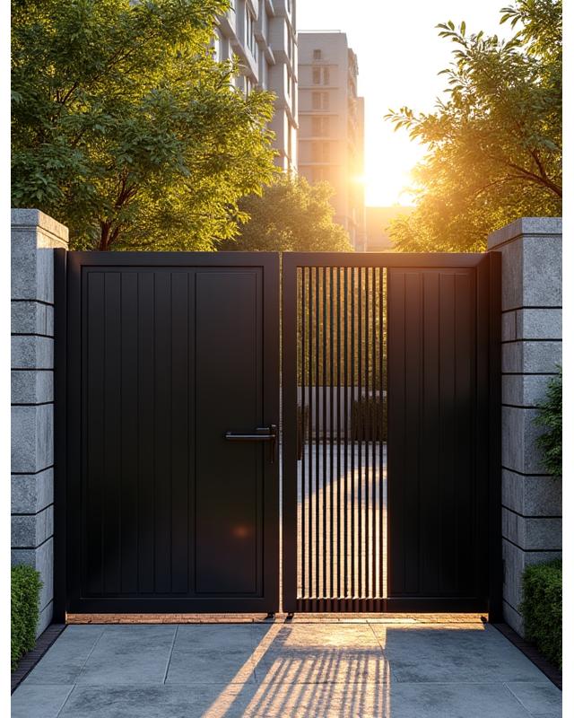 강남 주택의 현대적인 금속 대문 디자인